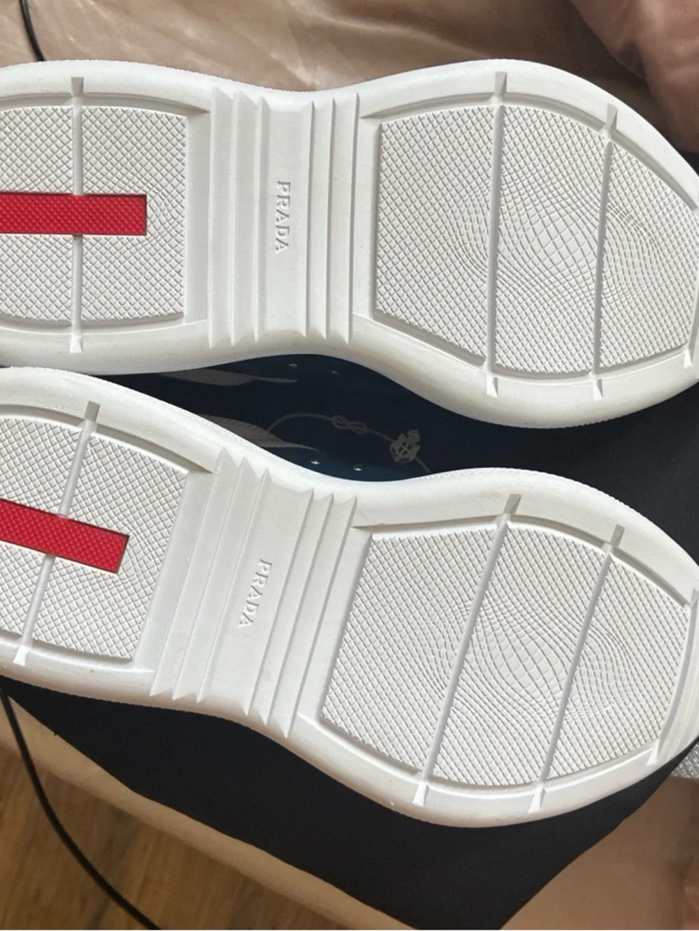 Prada navy blue & White Mesh Runner Sneakers - Picture 4 of 6